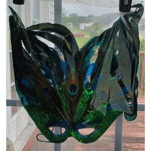 Peacock Feather Mask Flame Green Mardi Gras Masquerade